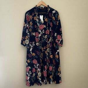 ModCloth Liza Luxe Navy Floral 3/4 Sleeve Dress Size 2X